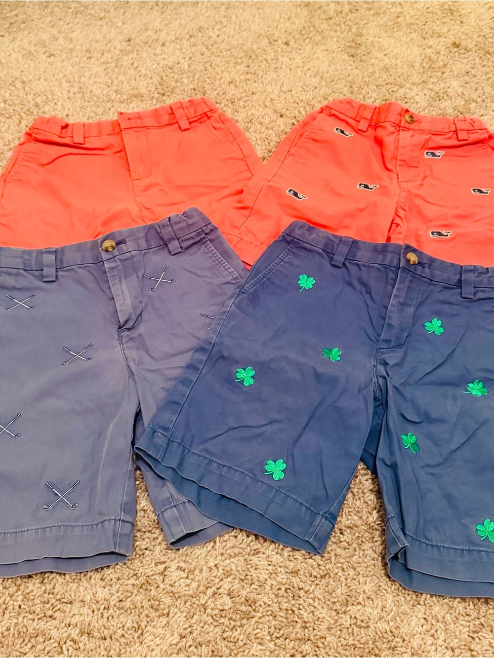 Vineyard Vines Kids Shorts Set - Coral and Navy with Embroidery
